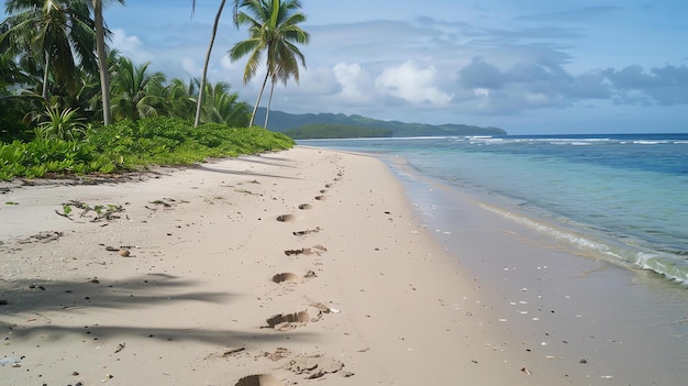 Playa de arena blanca con palmeras y aguas cristalinas el lugar perfecto para relajarse y disfrutar de la paz y la quietud de la naturaleza