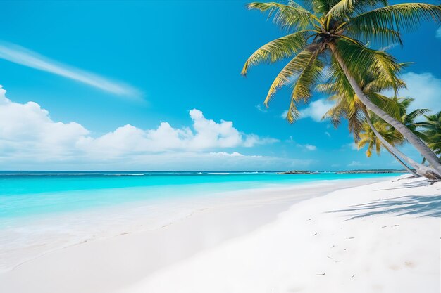 Foto playa de arena blanca con palmeras