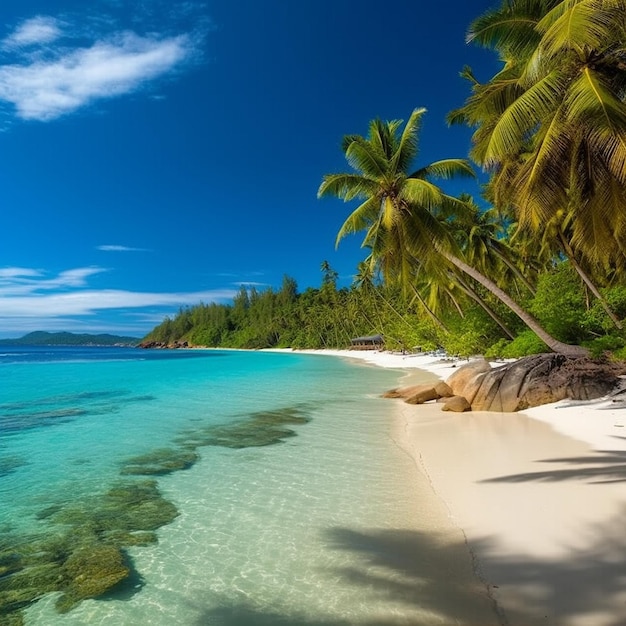 playa de arena blanca en las Seychelles