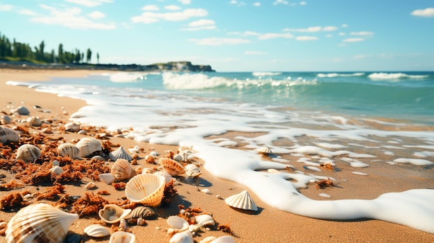 Playa de arena con conchas marinas