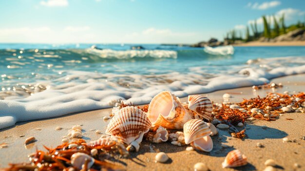 Playa de arena con conchas marinas