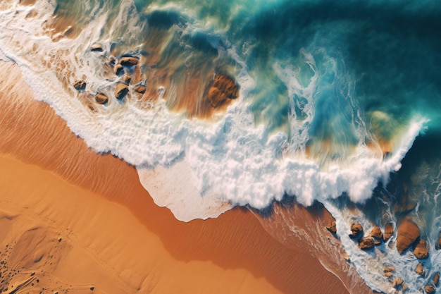 una playa de arena con una ola de océano llegando a la orilla