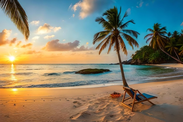 una playa de arena con palmeras