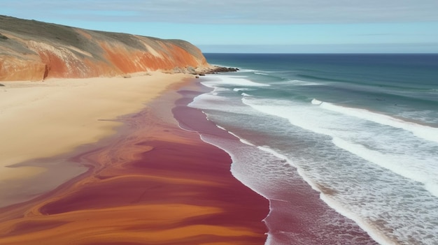 Una playa con arena rosa y las palabras rosa en ella.