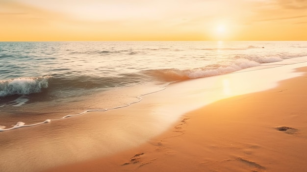 Foto una playa con un atardecer de fondo