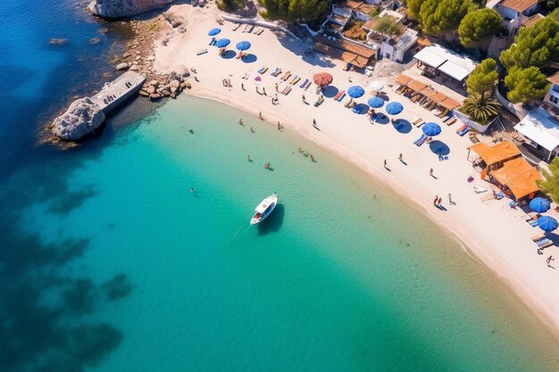 Foto una playa con un barco y una playa con una escena de playa