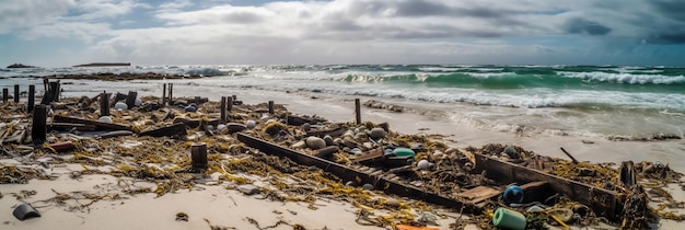 Una playa con basura y basura en ella