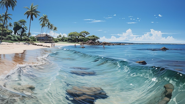 La playa blanca de la felicidad tropical y la tarjeta postal del mar azul claro