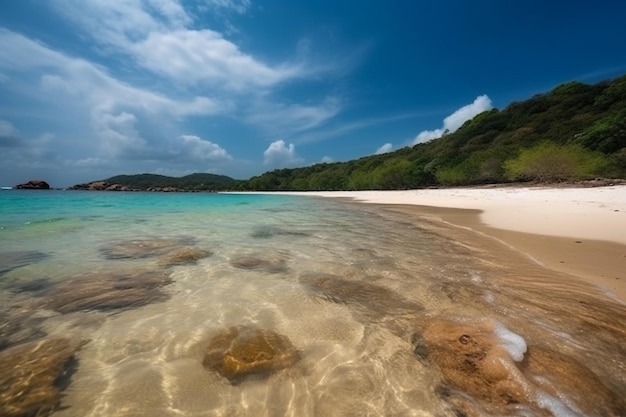 Una playa en el caribe con agua clara y agua azul clara