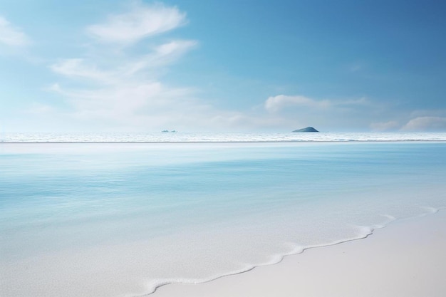 una playa con un cielo azul y algunas nubes a lo lejos.