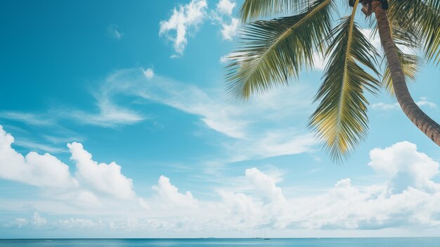 Foto playa con cielo azul y nubes blancas fondo abstracto generativo ai