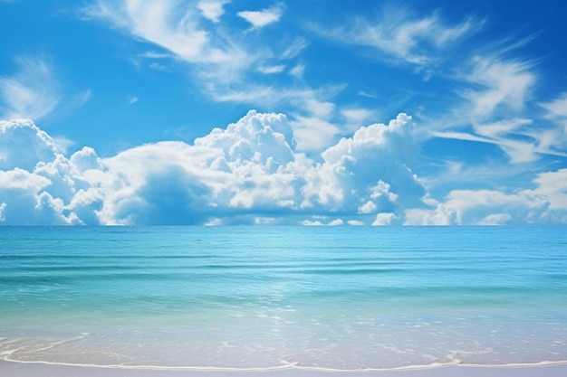 una playa con un cielo azul y nubes