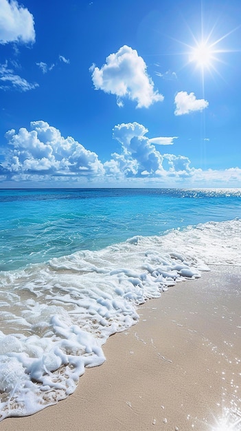 una playa con un cielo azul y el océano