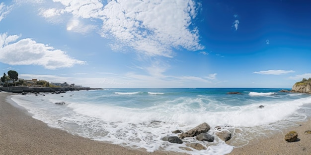 Una playa con cielo azul y olas