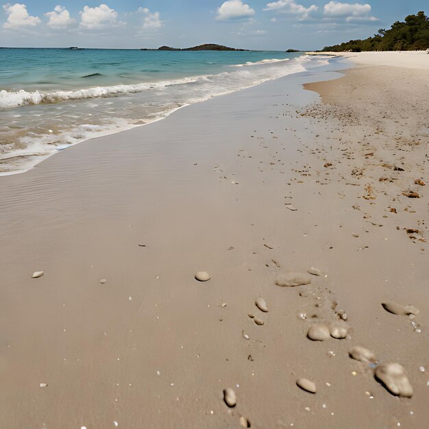 una playa con conchas y una playa con una playa en el fondo