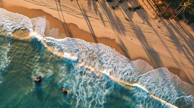 Playa de fundo palmeiras ondas de cima para baixo IA generativa