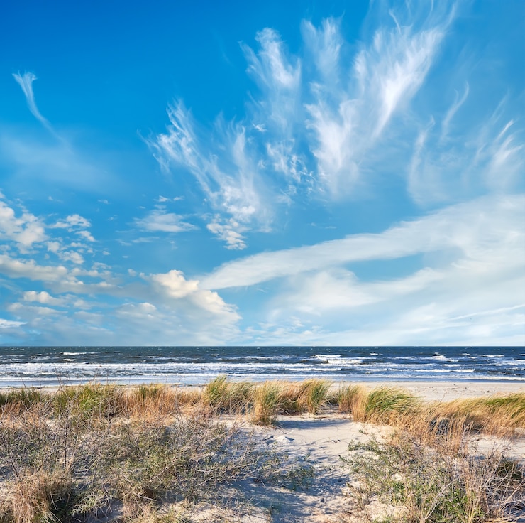 Foto playa desierta cerca del pueblo de kloster. isla hiddensee en el norte de alemania en otoño