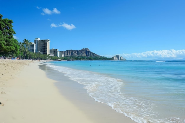 Foto una playa con edificios en el fondo