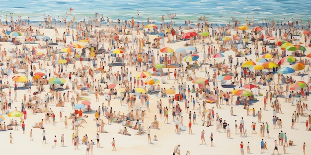 La playa está abarrotada de gente y es un desafío encontrar un lugar cómodo para relajarse IA IA generativa