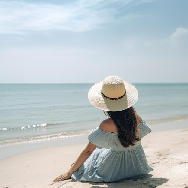La playa estaba salpicada de hermosas mujeres con grandes sombreros para el sol, todas relajándose bajo el sol Creando usando herramientas generativas de IA