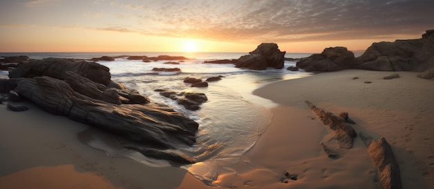 Playa Durante la Hora de Oro el agua fluye suavemente