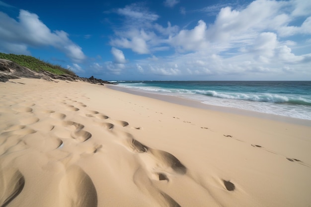 Una playa con huellas en la arena