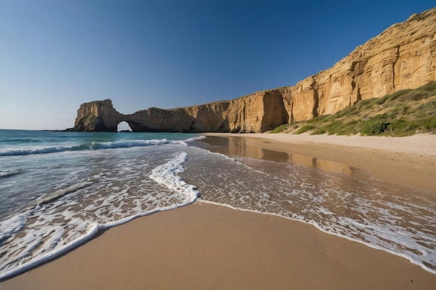 Playa idílica con altos acantilados y mar turquesa