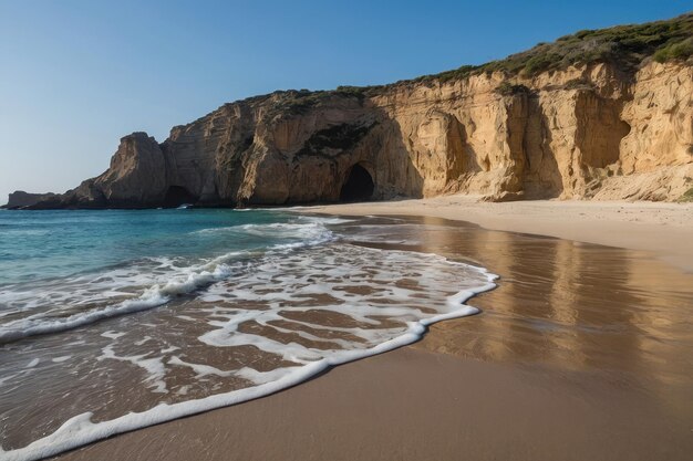 Playa idílica con altos acantilados y mar turquesa