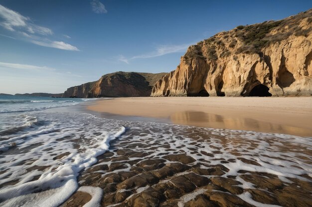 Playa idílica con altos acantilados y mar turquesa