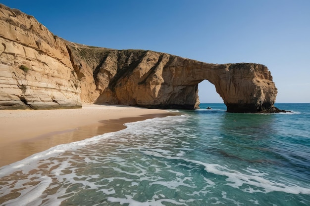 Playa idílica con altos acantilados y mar turquesa