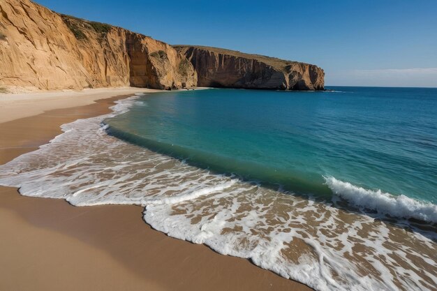 Playa idílica con altos acantilados y mar turquesa