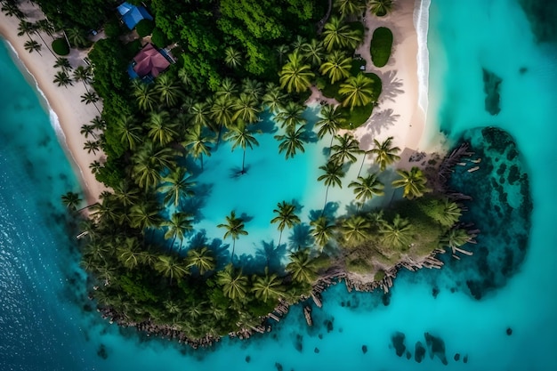 Playa de la isla de Maldivas Paisaje tropical de verano arena blanca con palmeras Arte generado por redes neuronales