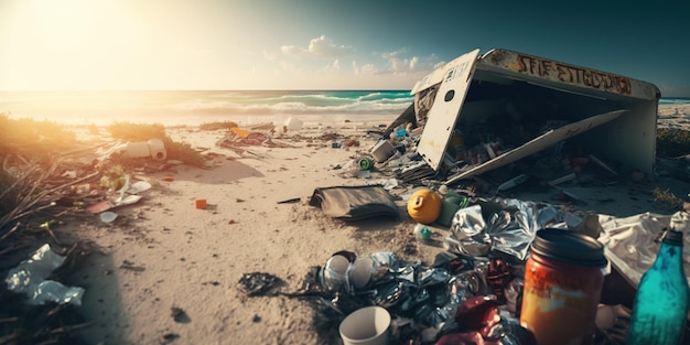 Una playa llena de basura y bolsas de plásticoContaminación de las playas