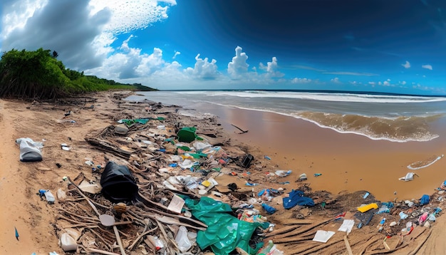 Una playa llena de basura y desechos plásticos Genera Ai