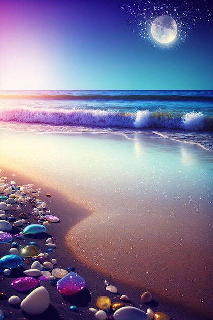 Playa llena de muchas rocas al lado del océano generativo ai