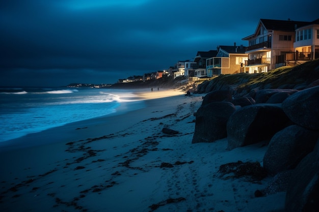 playa en la luz de la hora azul