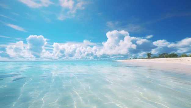 Una playa en las maldivas con un cielo azul claro y nubes