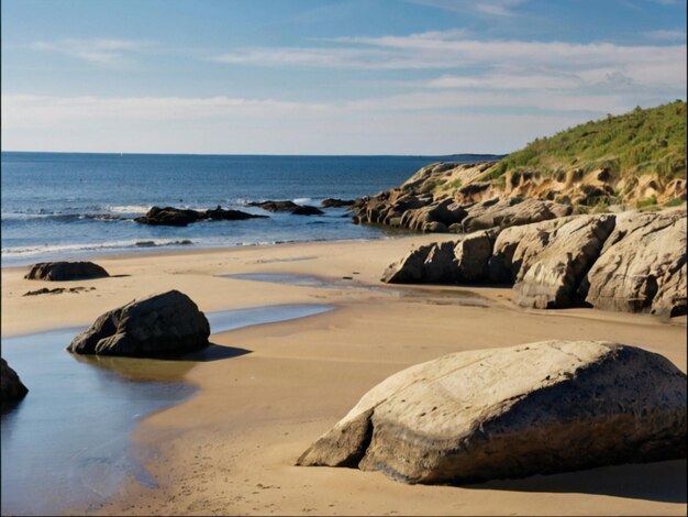 Playa del Mar Báltico con grandes piedras y dunas de arena
