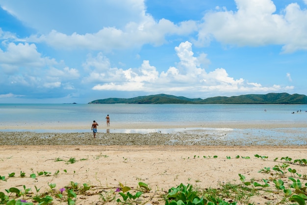 La playa y el mar con cielo azul