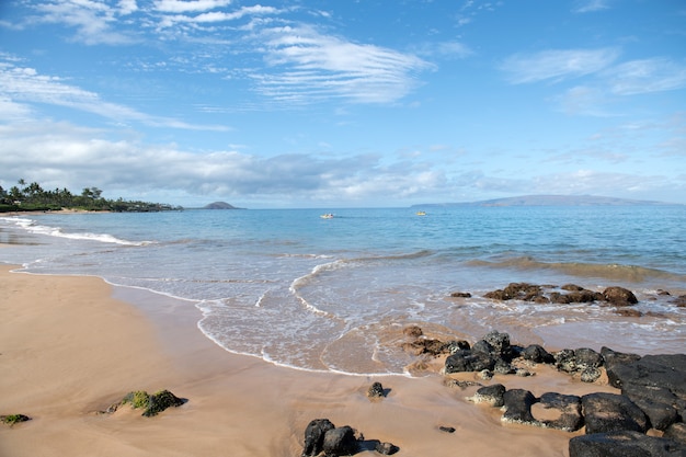 Playa y mar tropical. Fondo del paisaje del océano de la naturaleza.