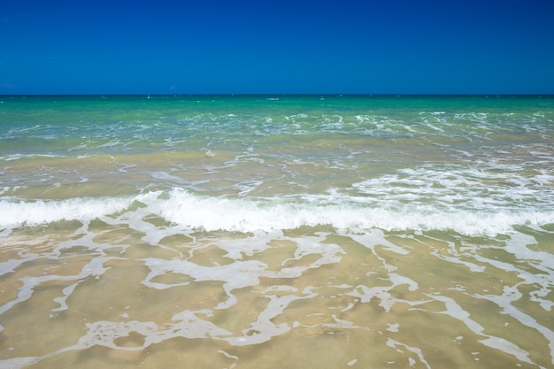 Playa y mar tropical con hermoso cielo.