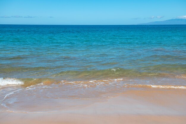 Playa y mar tropical. Playa colorida del océano. paisaje de aguas cristalinas de color turquesa, Maldivas o Hawaii.