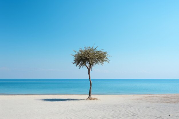 Playa minimalista con una palma solitaria AI generativa