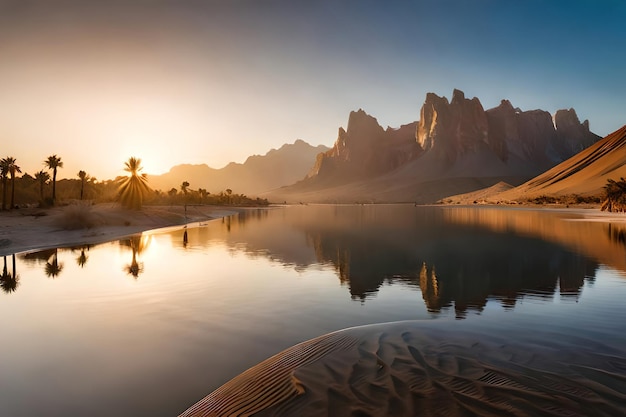 Una playa con montañas al fondo