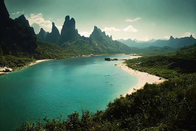 Una playa con montañas al fondo