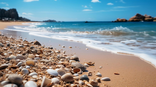 una playa con muchas conchas y rocas