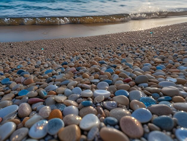 Foto una playa con muchas rocas y una playa con una escena de playa