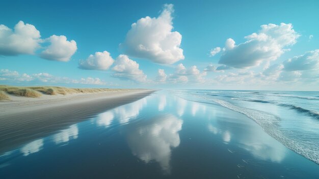 Playa con nubes blancas y cielo azul