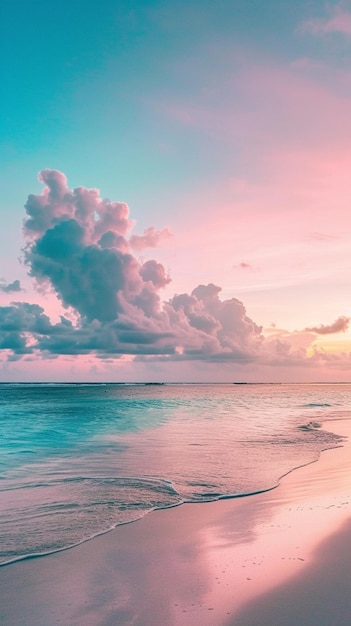 y la playa del océano al atardecer