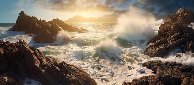 Foto playa del océano en el atardecer imagen vintage con